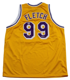 Chevy Chase and Magic Johnson Dual Signed "Fletch" Lakers Jersey (PSA/DNA)